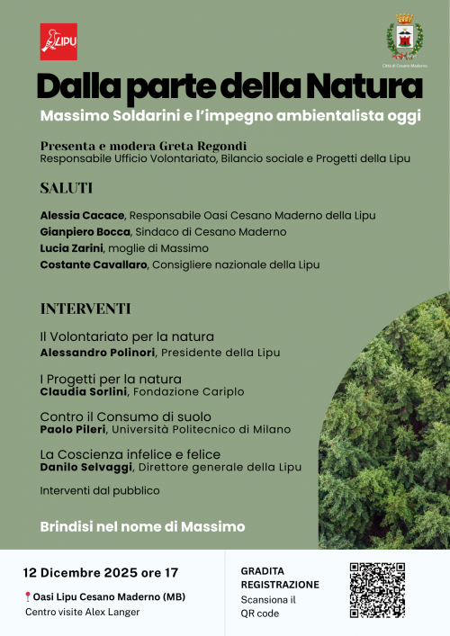 Image for “DALLA PARTE DELLA NATURA: Massimo Soldarini e l’impegno ambientalista oggi”. Un incontro organizzato da Lipu, con l’intervento di Paolo Pileri.