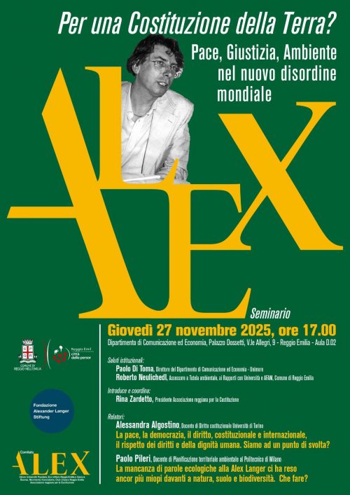 Image for “Per una Costituzione della Terra? Pace, Giustizia, Ambiente nel nuovo disordine mondiale”. A 30 anni dalla scomparsa di Alexander Langer, un seminario dedicato all’attualità del suo messaggio, con relatori Paolo Pileri e Alessandra Algostino
